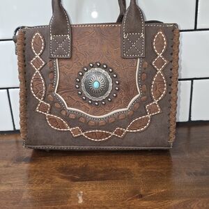 Montana West Brown Embossed Handbag W/ Crossbody Strap